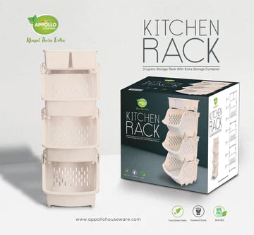 APPOLLO SPACE-SAVING 3-TIER KITCHEN FRUIT & VEGETABLE STORAGE RACK WITH TOP COVER BOX