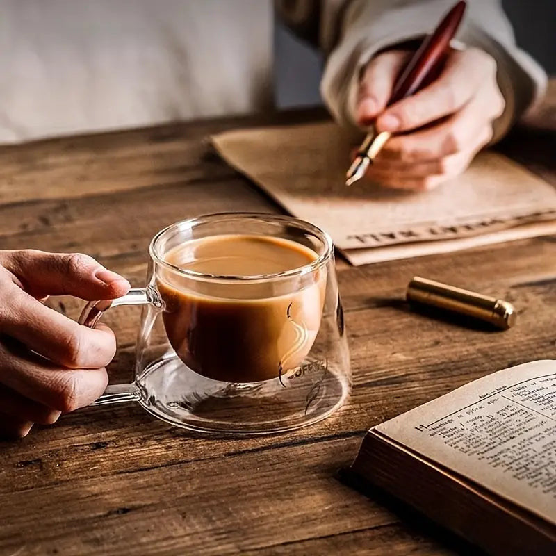 Double-Walled Glass Coffee Mugs – 200ml Heat-Resistant Espresso Cups for Hot & Cold Drinks | Adornia.pk