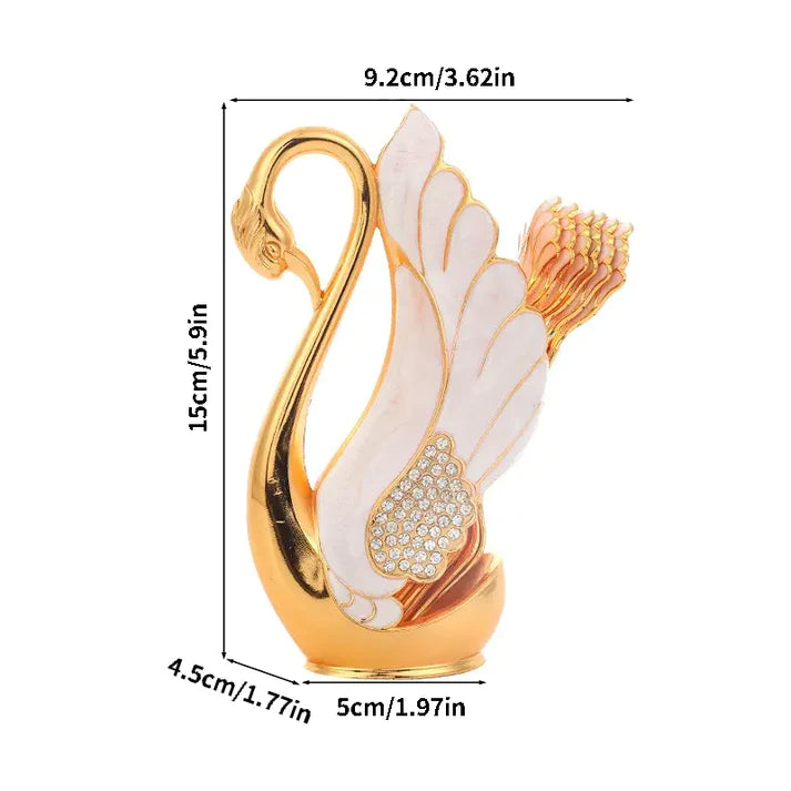 STAINLESS STEEL SWAN SHAPED TEA SPOON HOLDER WITH 6 SPOONS