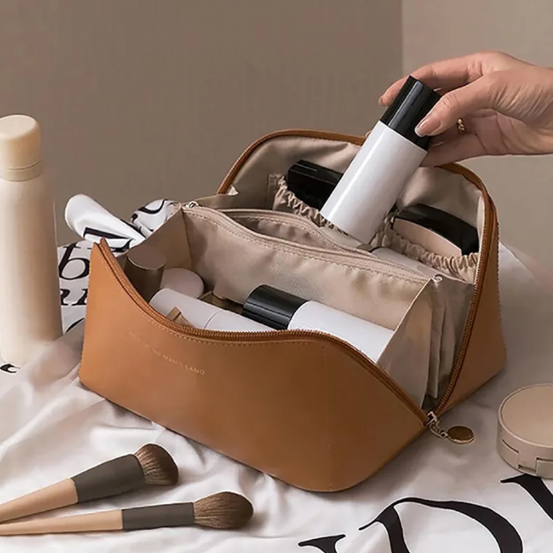 Leather Makeup Organizer Bag