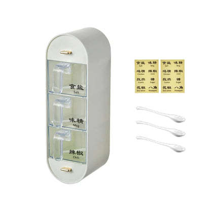 Wall mounted Seasoning Box Salt Pepper Spice Rack Jar Sugar Bowl Spice Box Organizer Kitchen Spice Organizer Set Storage Shelf