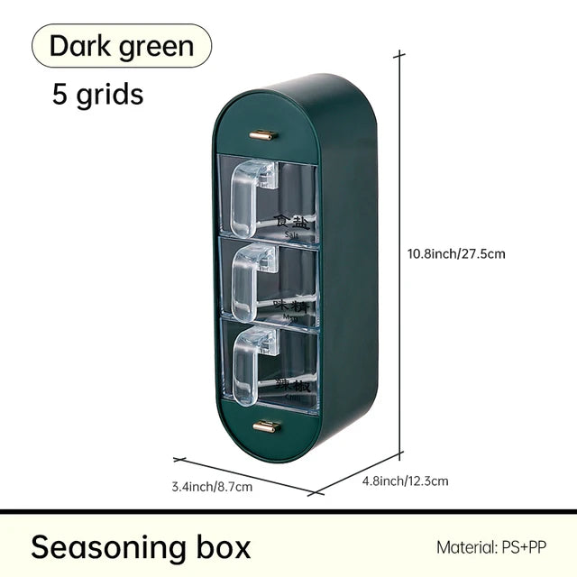 Wall mounted Seasoning Box Salt Pepper Spice Rack Jar Sugar Bowl Spice Box Organizer Kitchen Spice Organizer Set Storage Shelf