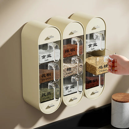 Wall mounted Seasoning Box Salt Pepper Spice Rack Jar Sugar Bowl Spice Box Organizer Kitchen Spice Organizer Set Storage Shelf