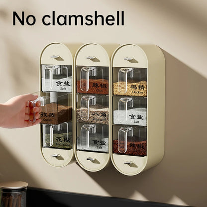 Wall mounted Seasoning Box Salt Pepper Spice Rack Jar Sugar Bowl Spice Box Organizer Kitchen Spice Organizer Set Storage Shelf