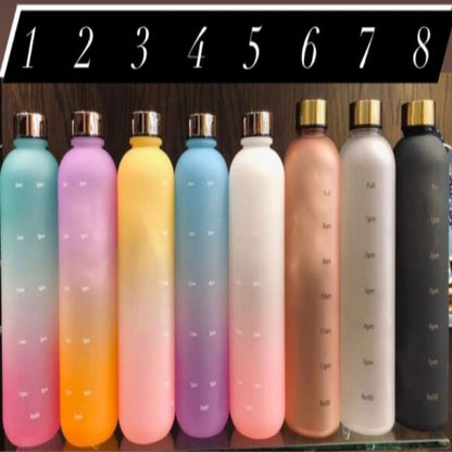 1000ML Large Capacity Matte Water Bottle Plastic Cup with Copper Lid Transparent Frosted Cup Time Marker Cup