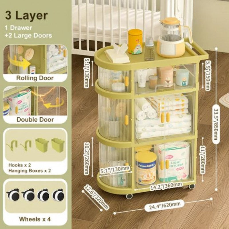 Freestanding Nursing Foldable Storage Cabinet Organizer Cart with Top Box