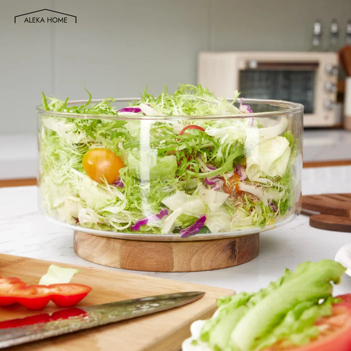 Salad bowls with bamboo bases