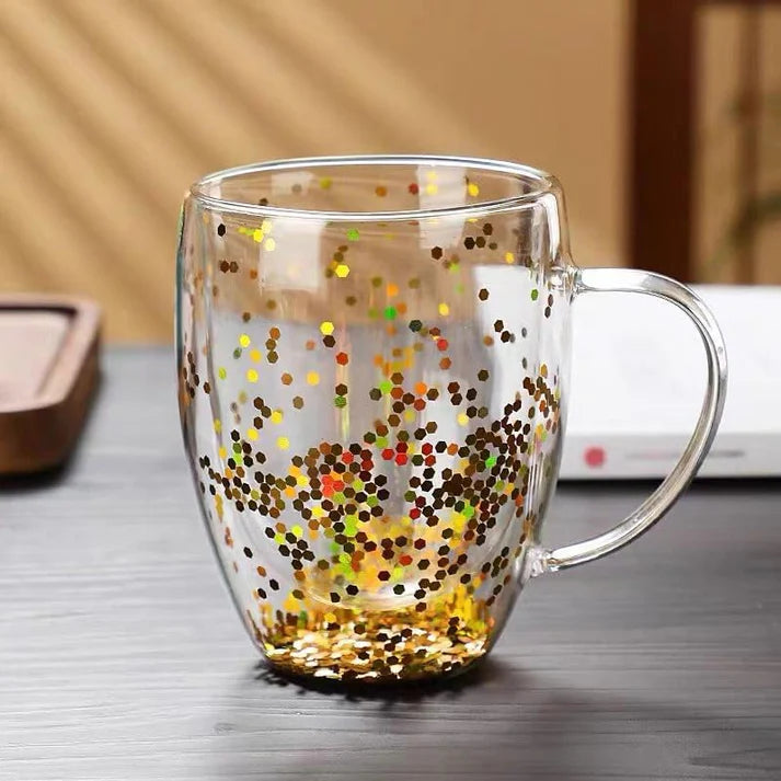 Double Wall Glass Flower Mug