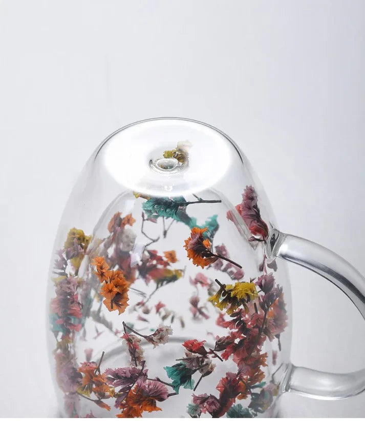 Double Wall Glass Flower Mug