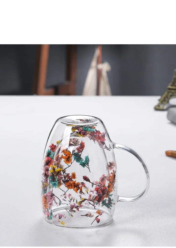 Double Wall Glass Flower Mug