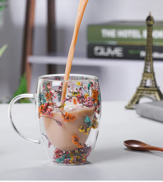Double Wall Glass Flower Mug