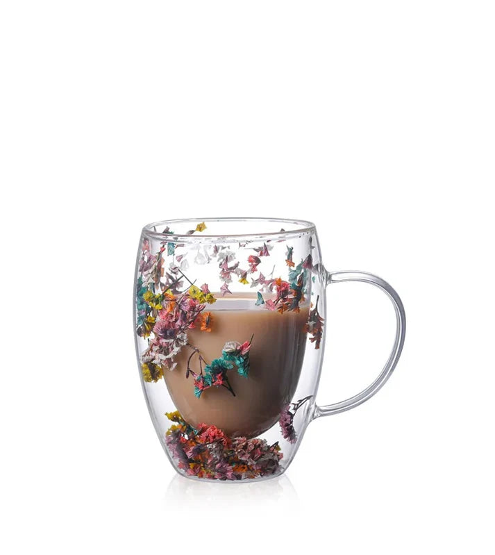 Double Wall Glass Flower Mug