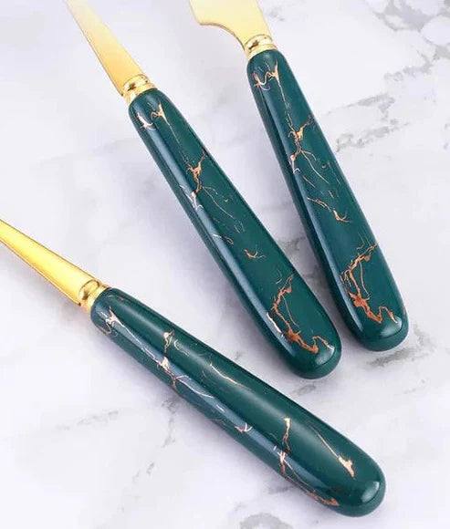 Marblene Pattern 24 Pcs Cutlery Set & Cutlery Holder