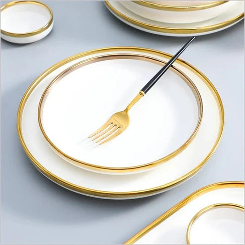 European Gold Rimmed Porcelain Plate Set – 18 Pcs | Elegant Fine Dinnerware Adornia Pakistan
