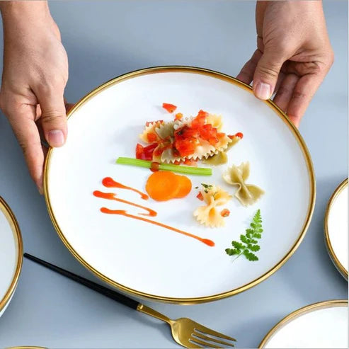 European Gold Rimmed Porcelain Plate Set – 18 Pcs | Elegant Fine Dinnerware Adornia Pakistan