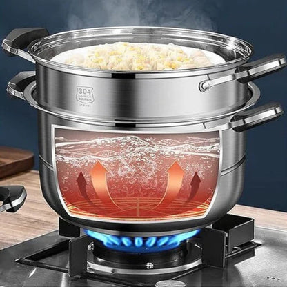 Stainless Steel Steamer & Soup Pot – Multi-Purpose Hot Pot for Cooking & Serving | Adornia.pk