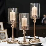 Metal Glass pillar candle stands set