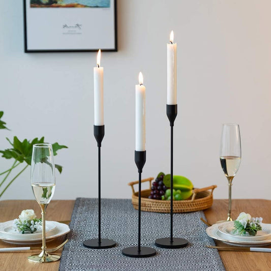 Matte Black & Gold Metal Iron Dinner Candle Stands Set | Elegant Table Decor