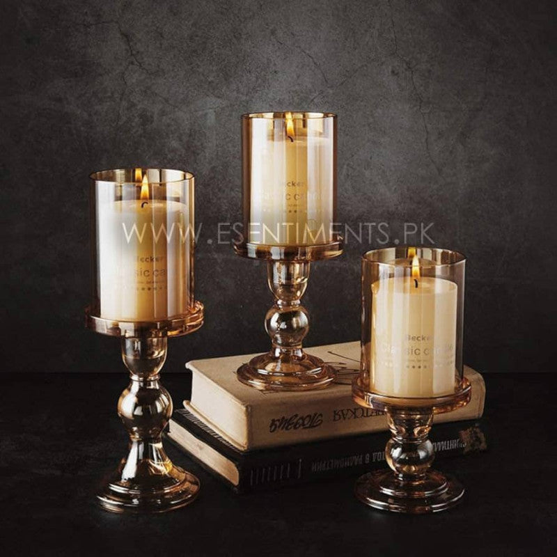 Golden Crystal Candle Stands Set