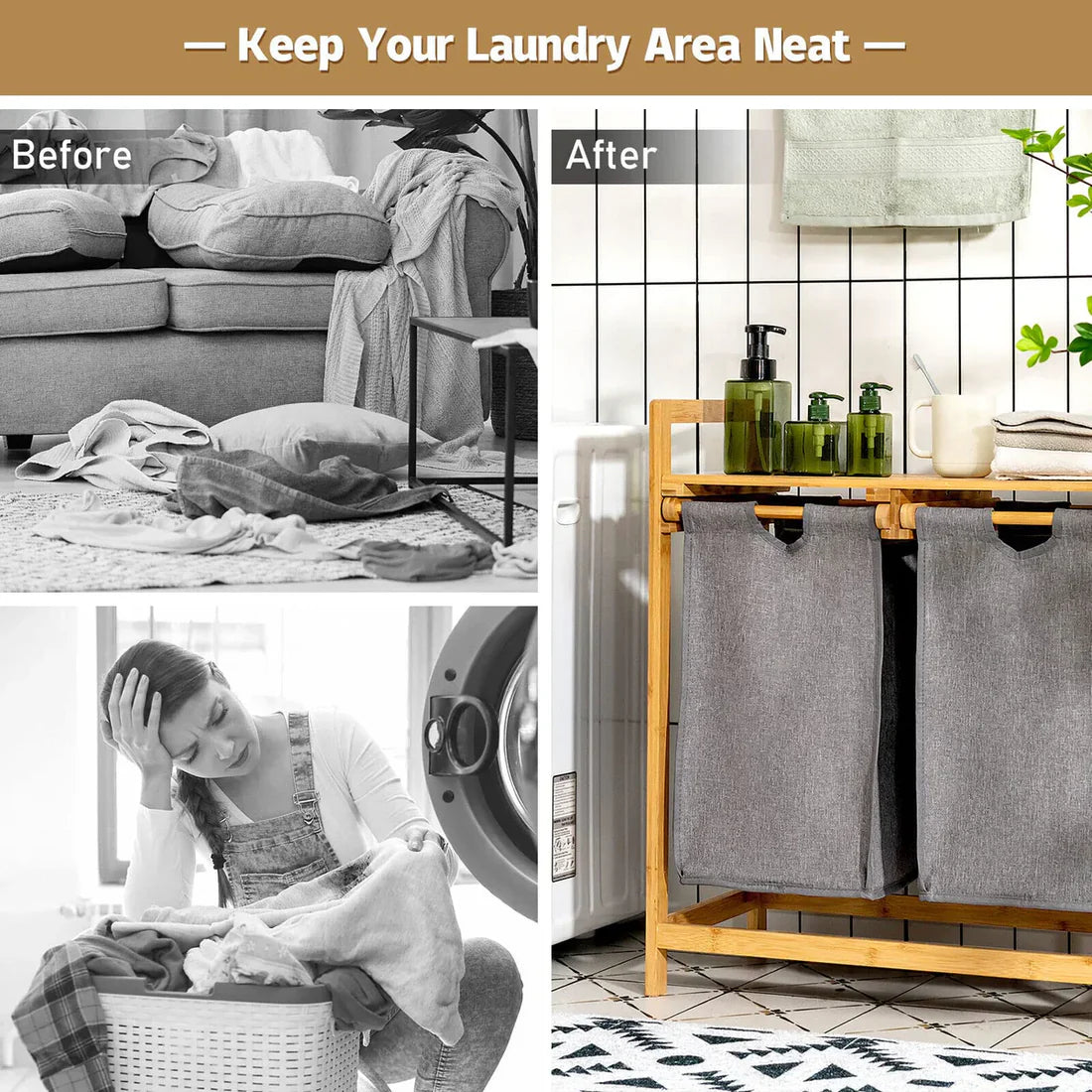 Bamboo Laundry Hamper With Dual Compartments