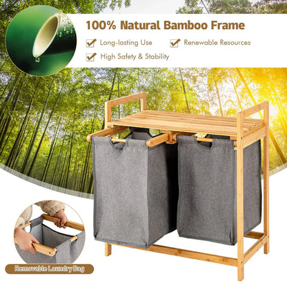 Bamboo Laundry Hamper With Dual Compartments