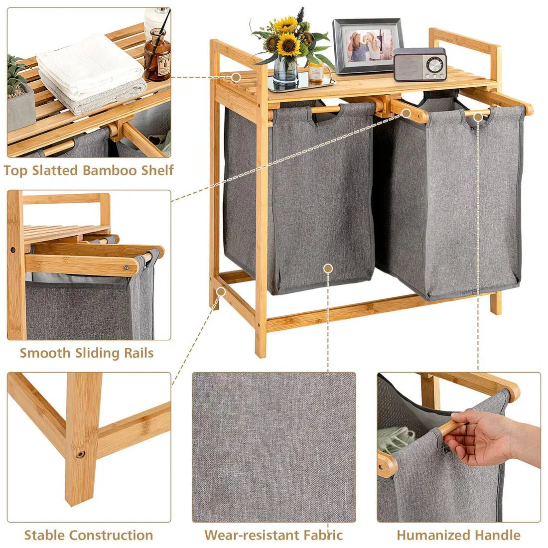 Bamboo Laundry Hamper With Dual Compartments