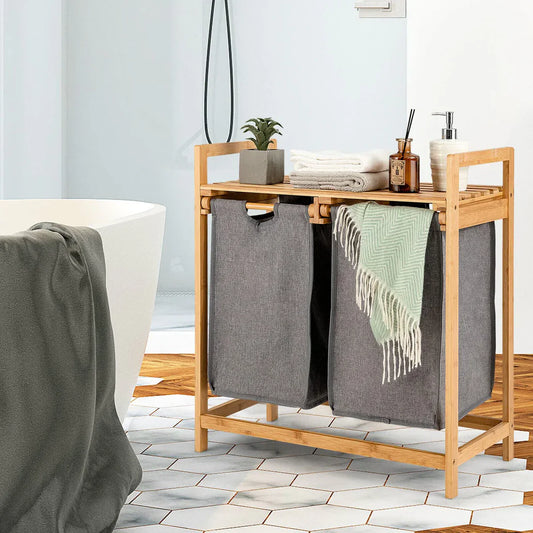 Bamboo Laundry Hamper With Dual Compartments