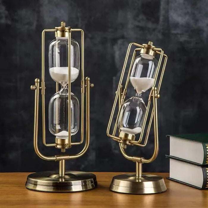 Rotating Hourglass Brass Tone 30 Minutes Metal Sand Glass