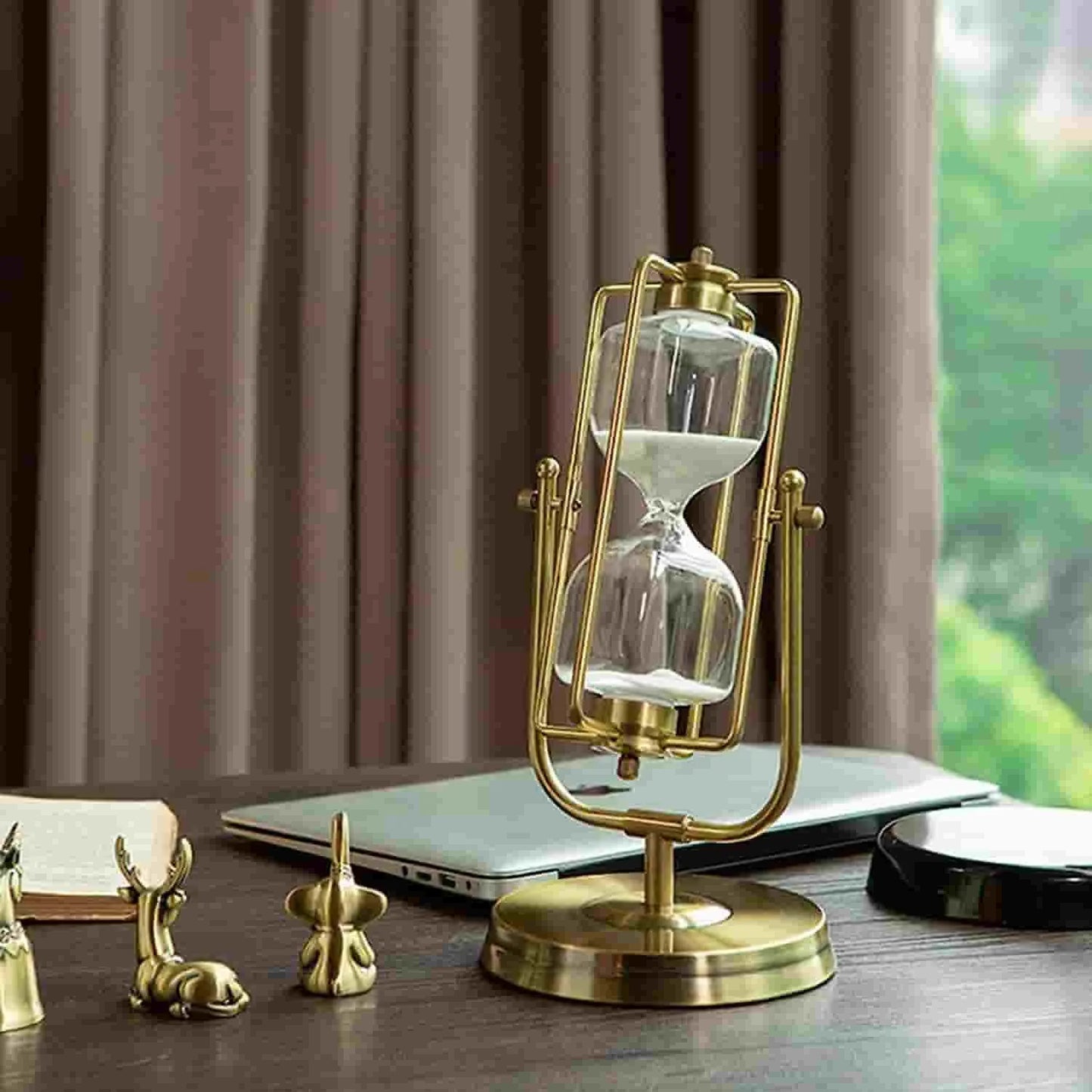 Rotating Hourglass Brass Tone 30 Minutes Metal Sand Glass