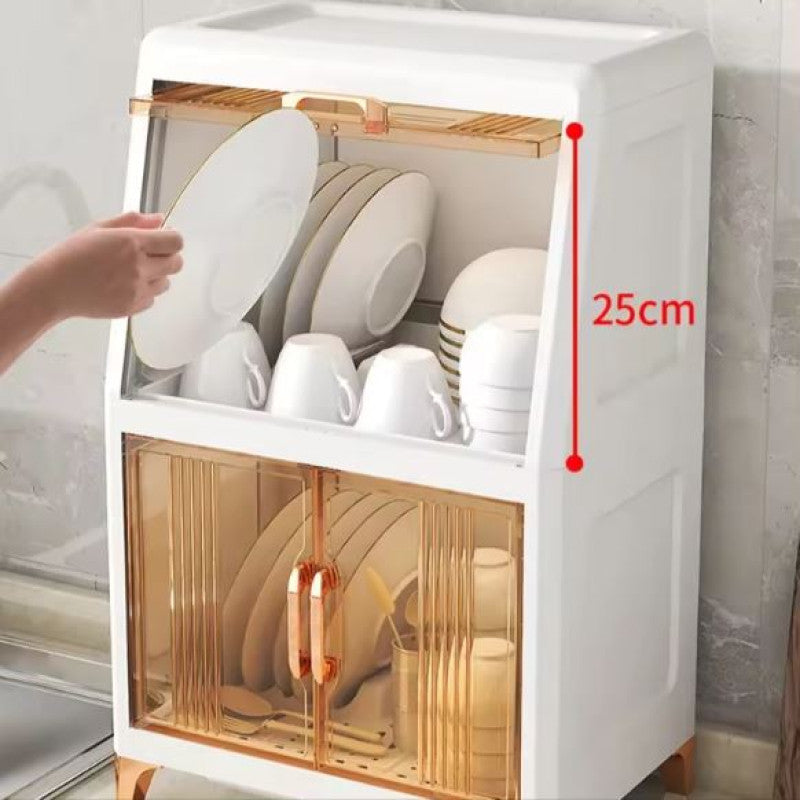 Desktop Large-Capacity Bowl Storage Cabinet with Drain Rack