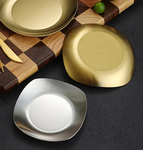Korean Style Stainless Steel Luxury Square Plates | Modern Steel Dinnerware Adornia Pakistan