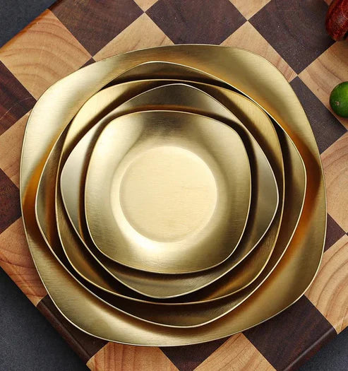 Korean Style Stainless Steel Luxury Square Plates | Modern Steel Dinnerware Adornia Pakistan