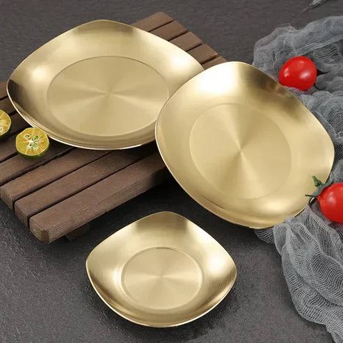Korean Style Stainless Steel Luxury Square Plates | Modern Steel Dinnerware Adornia Pakistan