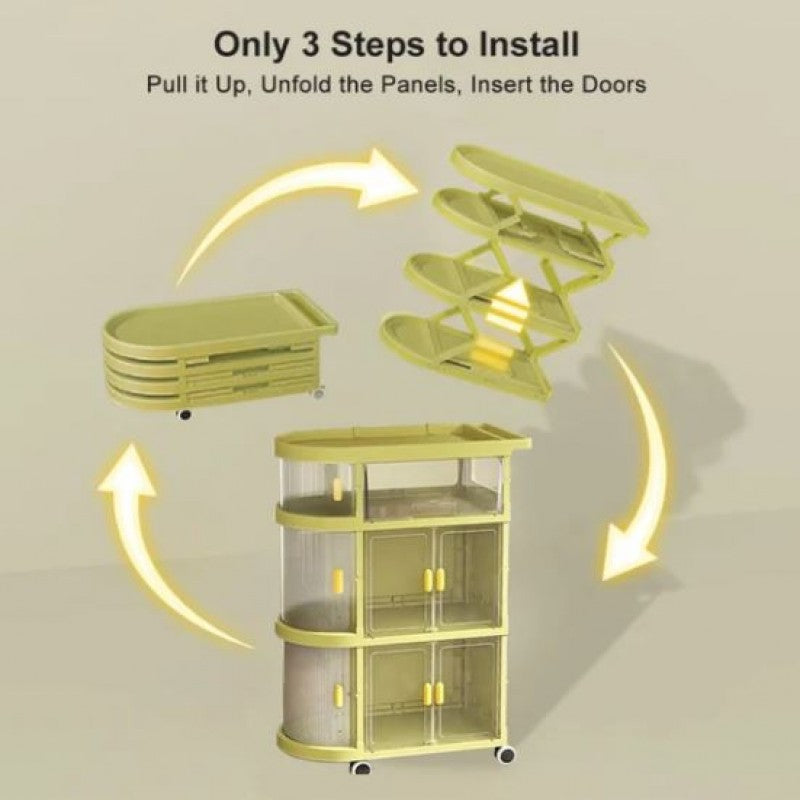 Organizer Cart with 3-Tier Foldable Storage Cabinet