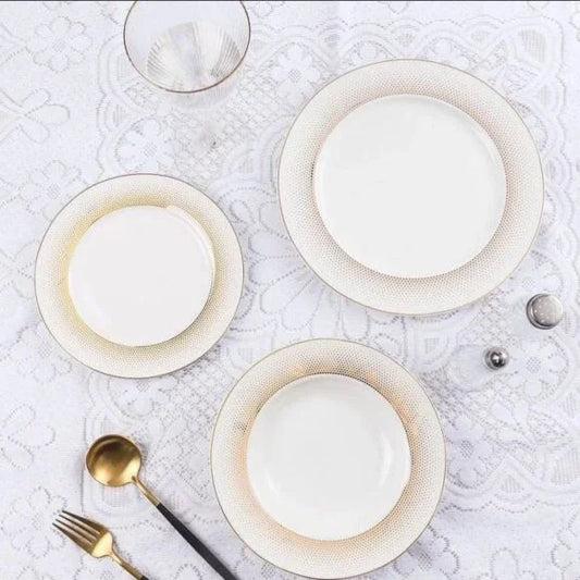 Porcelain Plate Set of 18 (White) | Elegant Classic Dinnerware Adornia Pakistan