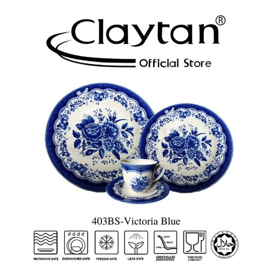 Claytan Victoria Blue Complete Range | Lead Safe Ceramic Tableware Adornia Pakistan