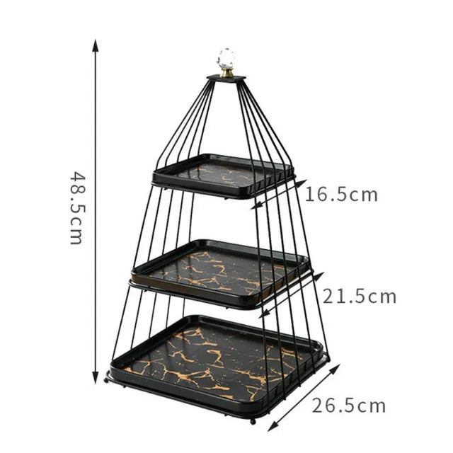 Elegant 3-Tier Golden Metal and Ceramic Dessert Stand