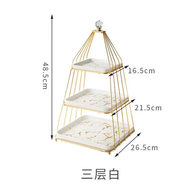 Elegant 3-Tier Golden Metal and Ceramic Dessert Stand