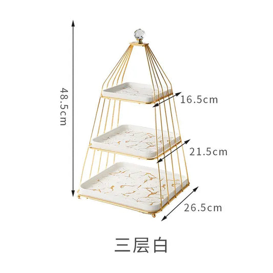 Elegant 3-Tier Golden Metal and Ceramic Dessert Stand