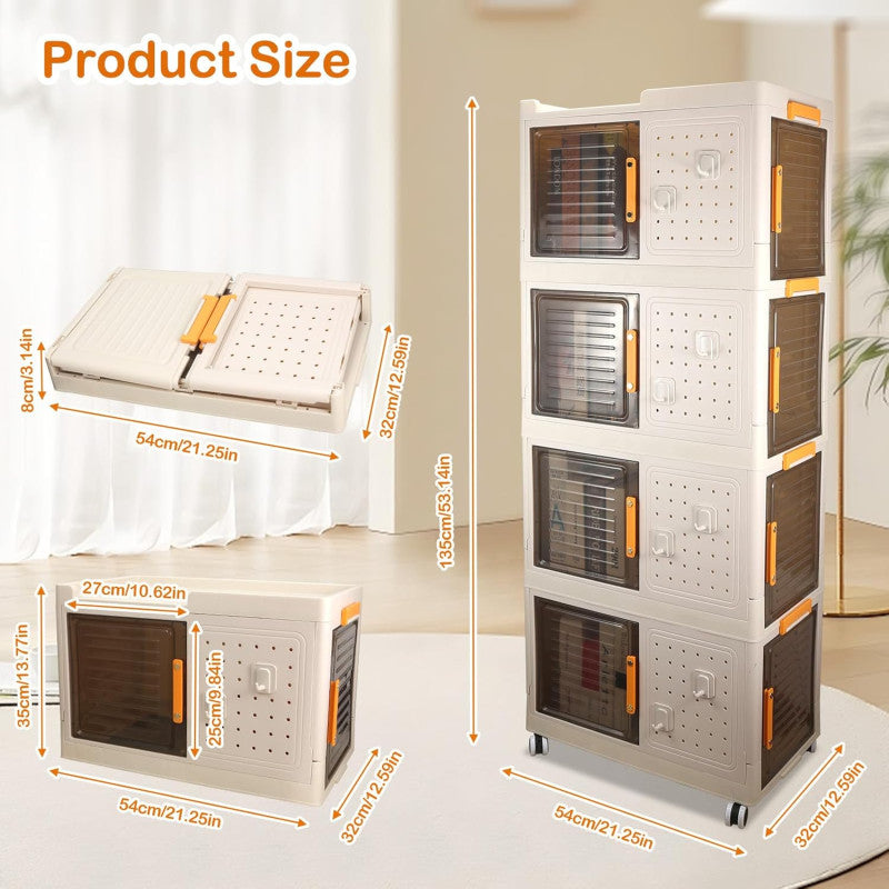 Narrow Storage Cabinet Multifunctional Foldable Storage Cabinet with Wheels and Hooks