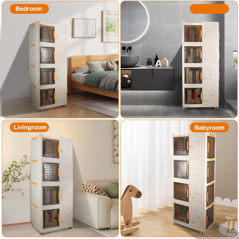 Narrow Storage Cabinet Multifunctional Foldable Storage Cabinet with Wheels and Hooks