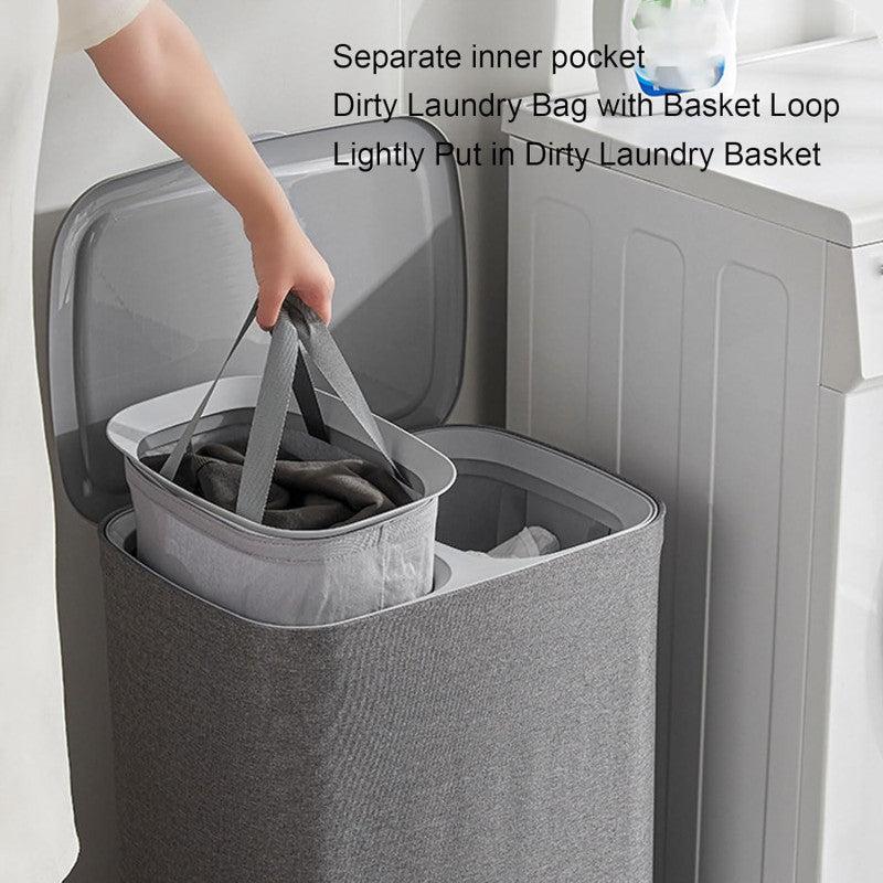 Laundry Basket with Lid, Dual Compartment Design Laundry Hamper, Clothes Basket for Bathroom Laundry