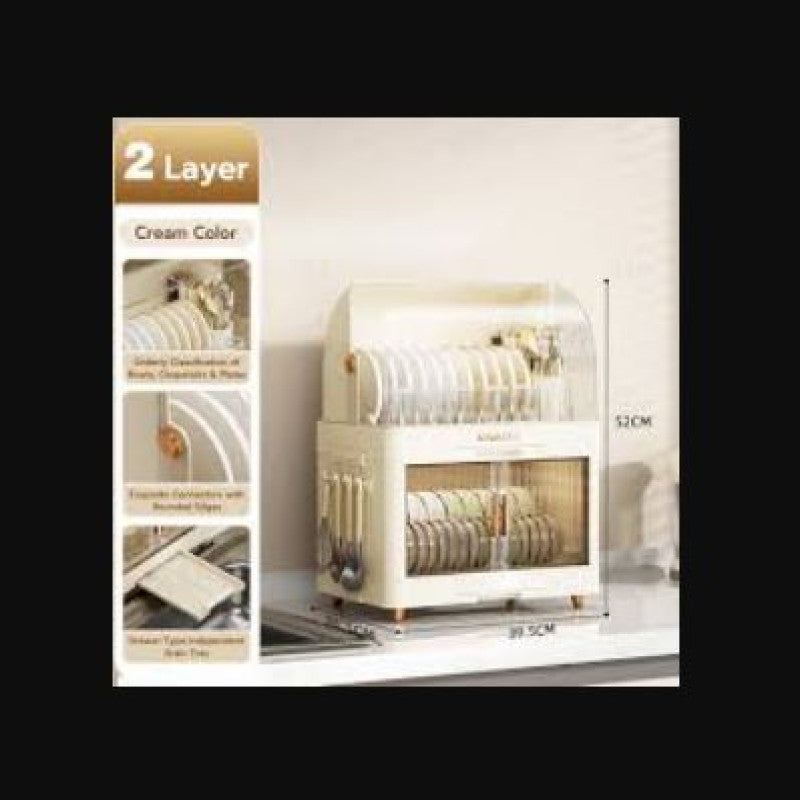 2 Tier Dish Rack with Drainer Dish Rack Organizer Cabinet Kitchen Countertop Plate Organizer Storage Shelf