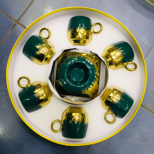 6 PCs Cup And Saucer Green And Gold