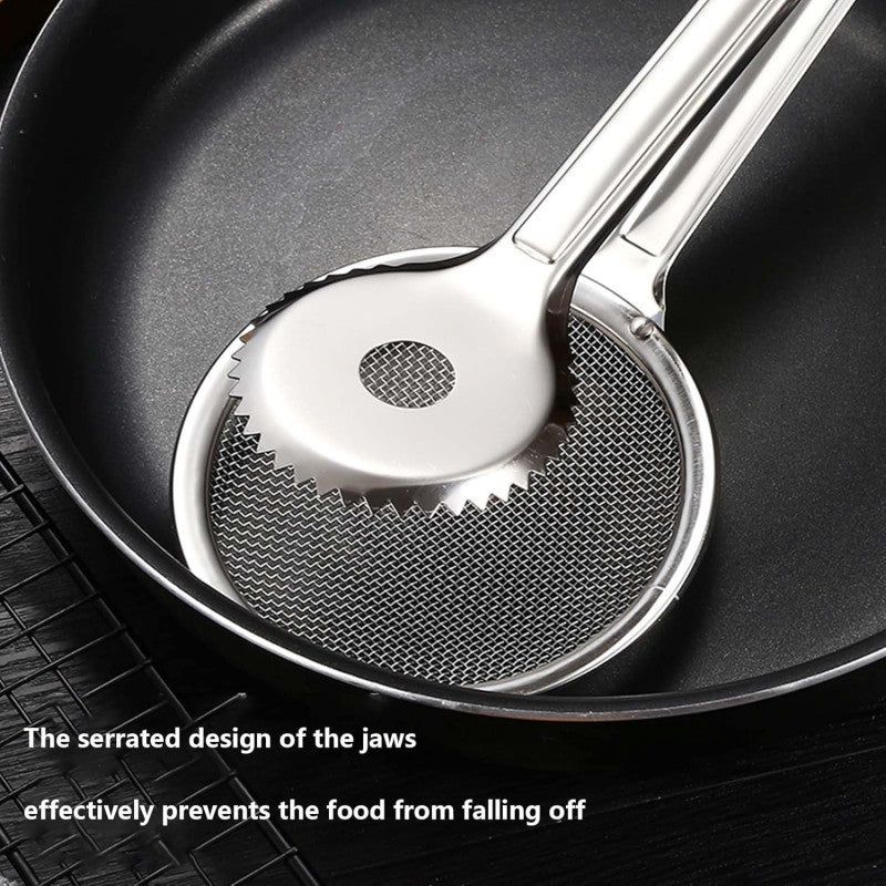 Stainless steel deep frying tong.