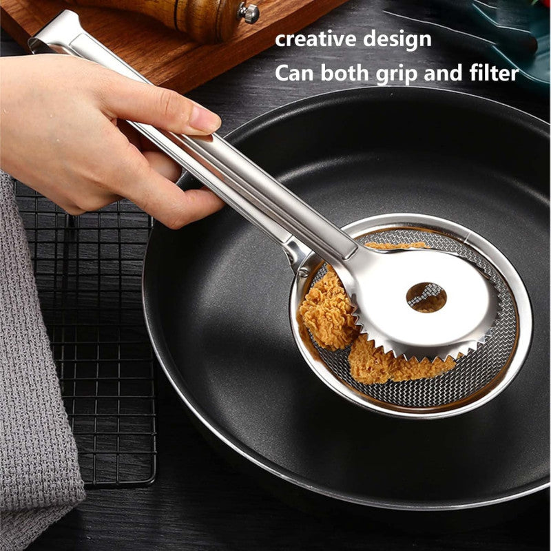 Stainless steel deep frying tong.
