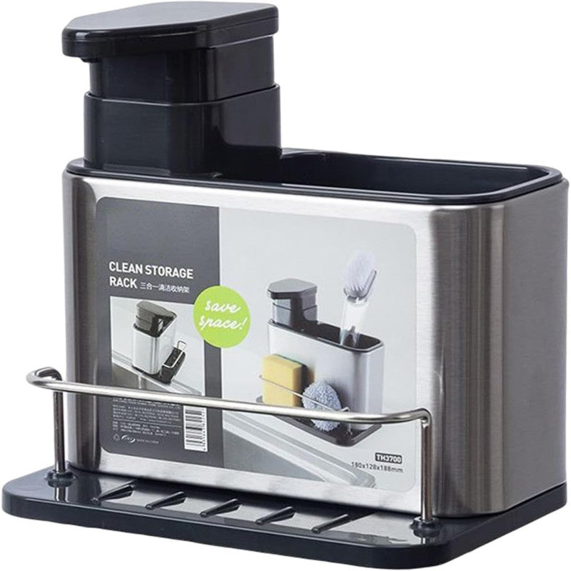 All-in-One Kitchen Sink Organizer – Stainless Steel Sponge Rack with Soap Dispenser