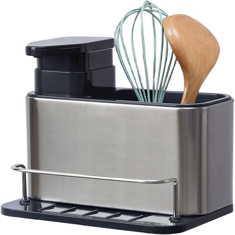 All-in-One Kitchen Sink Organizer – Stainless Steel Sponge Rack with Soap Dispenser