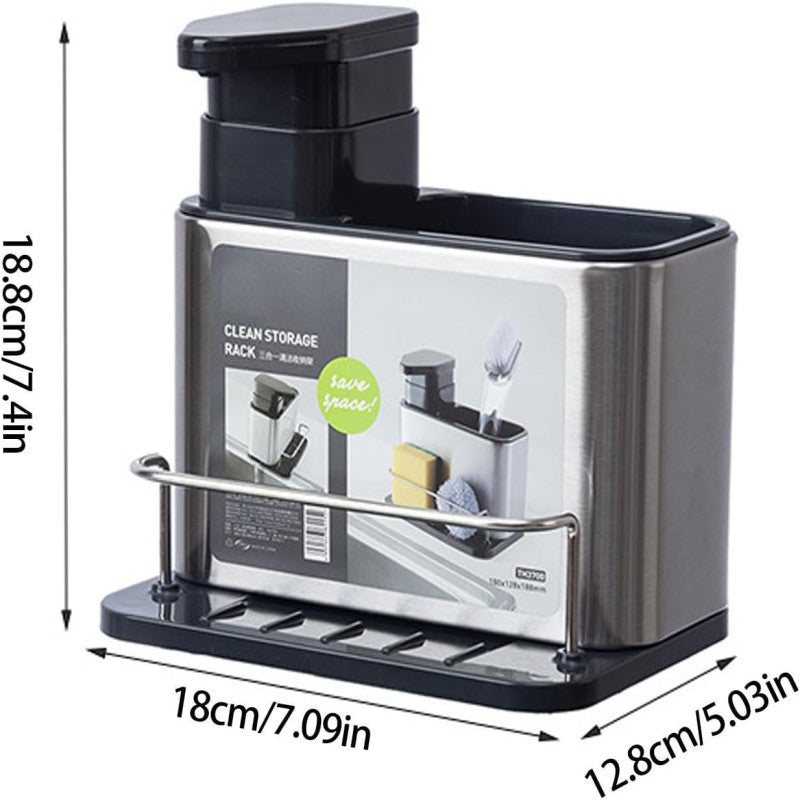 All-in-One Kitchen Sink Organizer – Stainless Steel Sponge Rack with Soap Dispenser