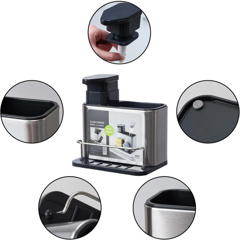 All-in-One Kitchen Sink Organizer – Stainless Steel Sponge Rack with Soap Dispenser